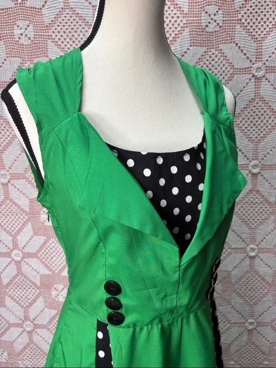 Green & Polka Dot Fit & Flare Dress Sz Sm - Picture 9 of 10
